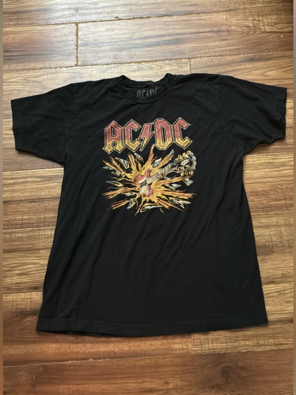 AC/DC Black Short Sleeve Tee with Red and Yellow Logo